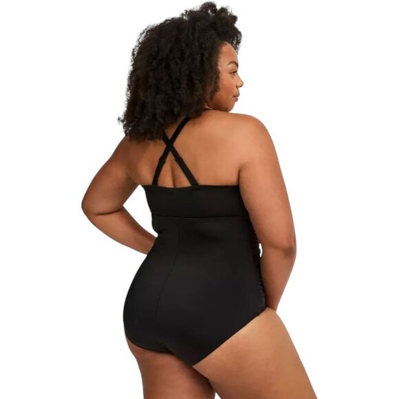 Torrid Slim Fix Wireless Lattice Front One Piece Swimsuit Black 3 3x - Picture 2 of 10
